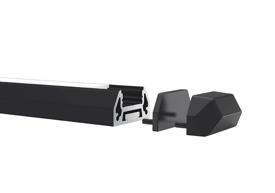 Profil Gemini in schwarz mit flacher und geometrischer Endkappe