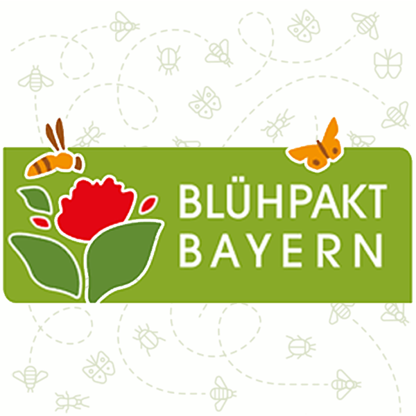 Logo Blühpakt Bayern mit Blumen und Insekten